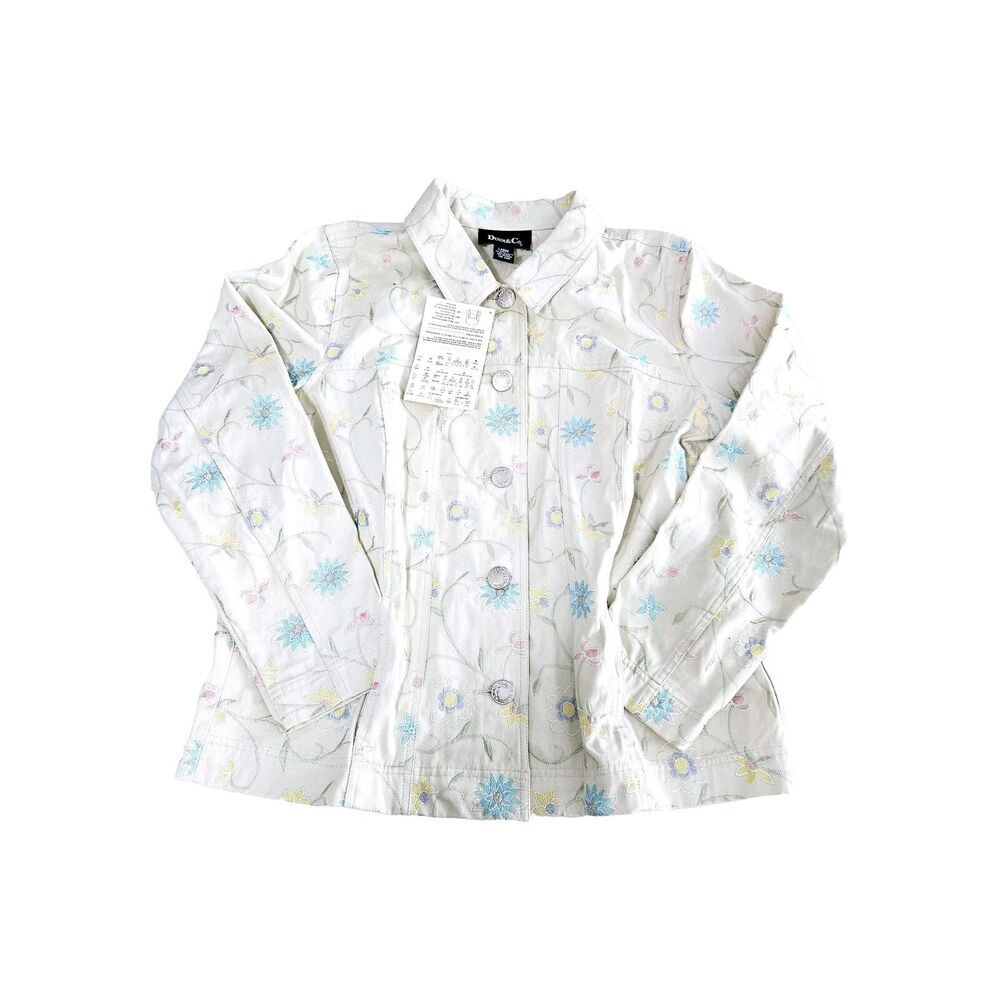 Denim & Co. Womens Jacket Multicolor Size Large 100% Cotton Butttons Pockets